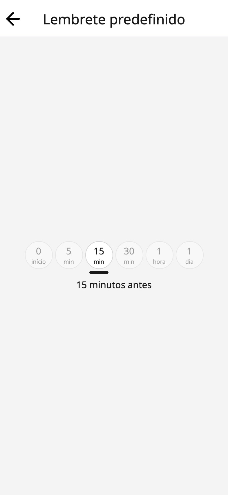 O lembrete predefinido no Moi Calendário, com quinze minutos antes selecionado