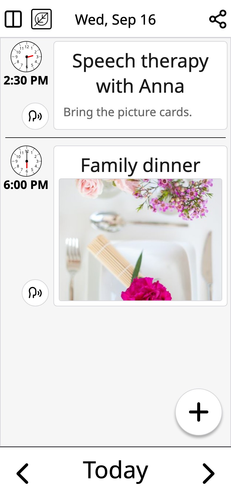 An activity in Moi Calendar with no picture: a title and one line of description