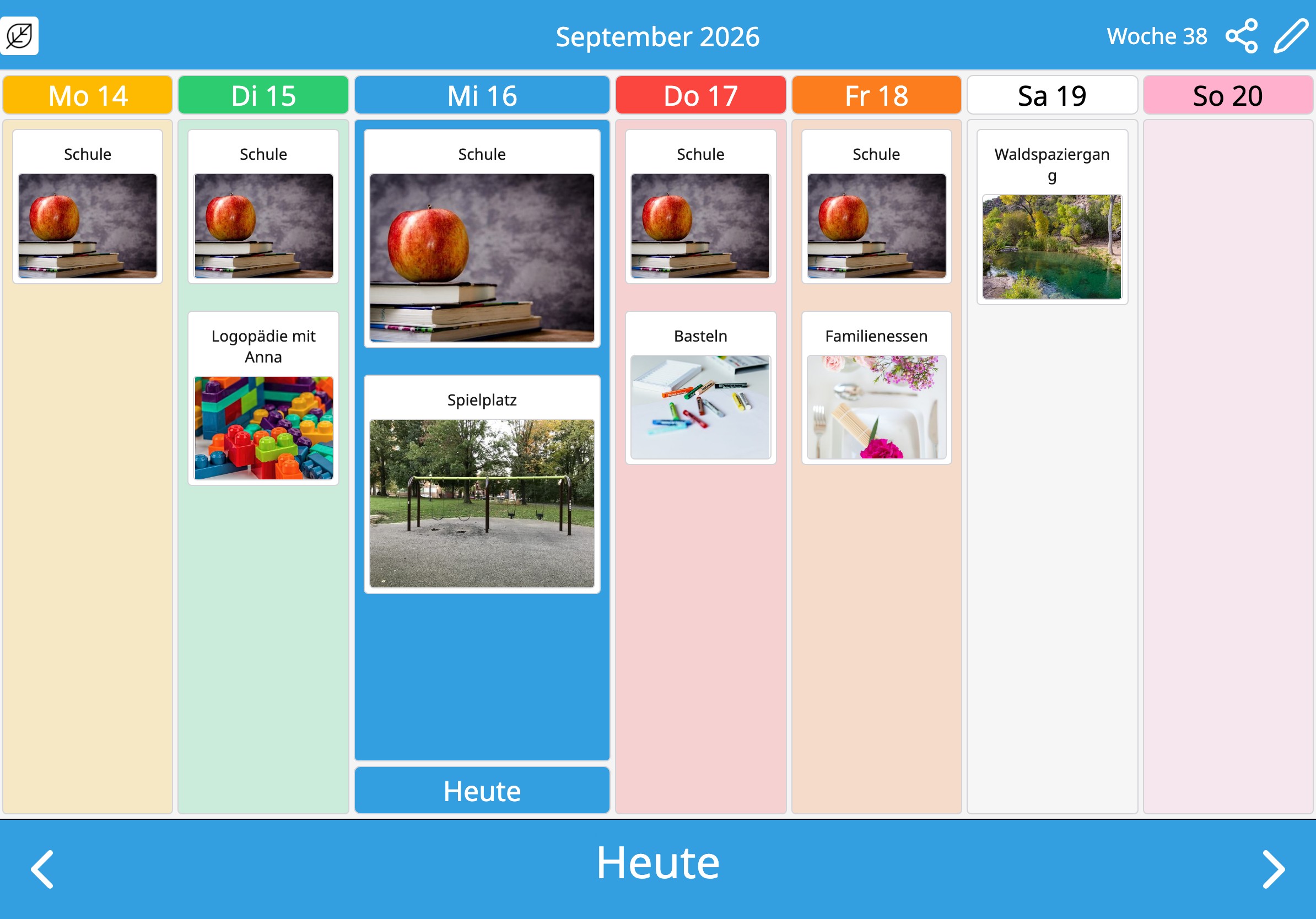 The same week in Moi Calendar in the palette German and Austrian schools use